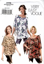 7778 EZ VOGUE LOOSE PULLOVER KIMONO SLEEVE TOPS LENGTHS PATTERN 14-18 UNCUT